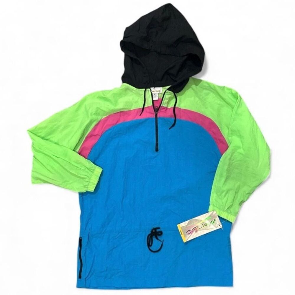 Vintage Jacques Moret Anorak Jacket Neon Colorblock Windbreaker Sz M NWT 80s 90s
